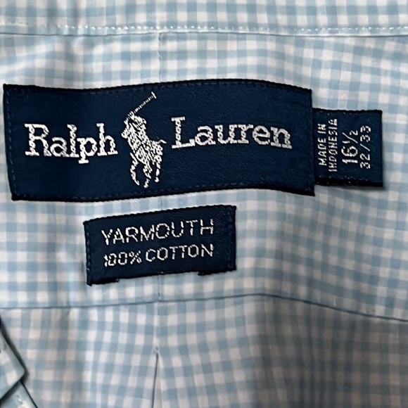 Ralph Lauren Men’s Blue and White Checkered Dress Shirt Size 16.5 - Picture 2 of 3